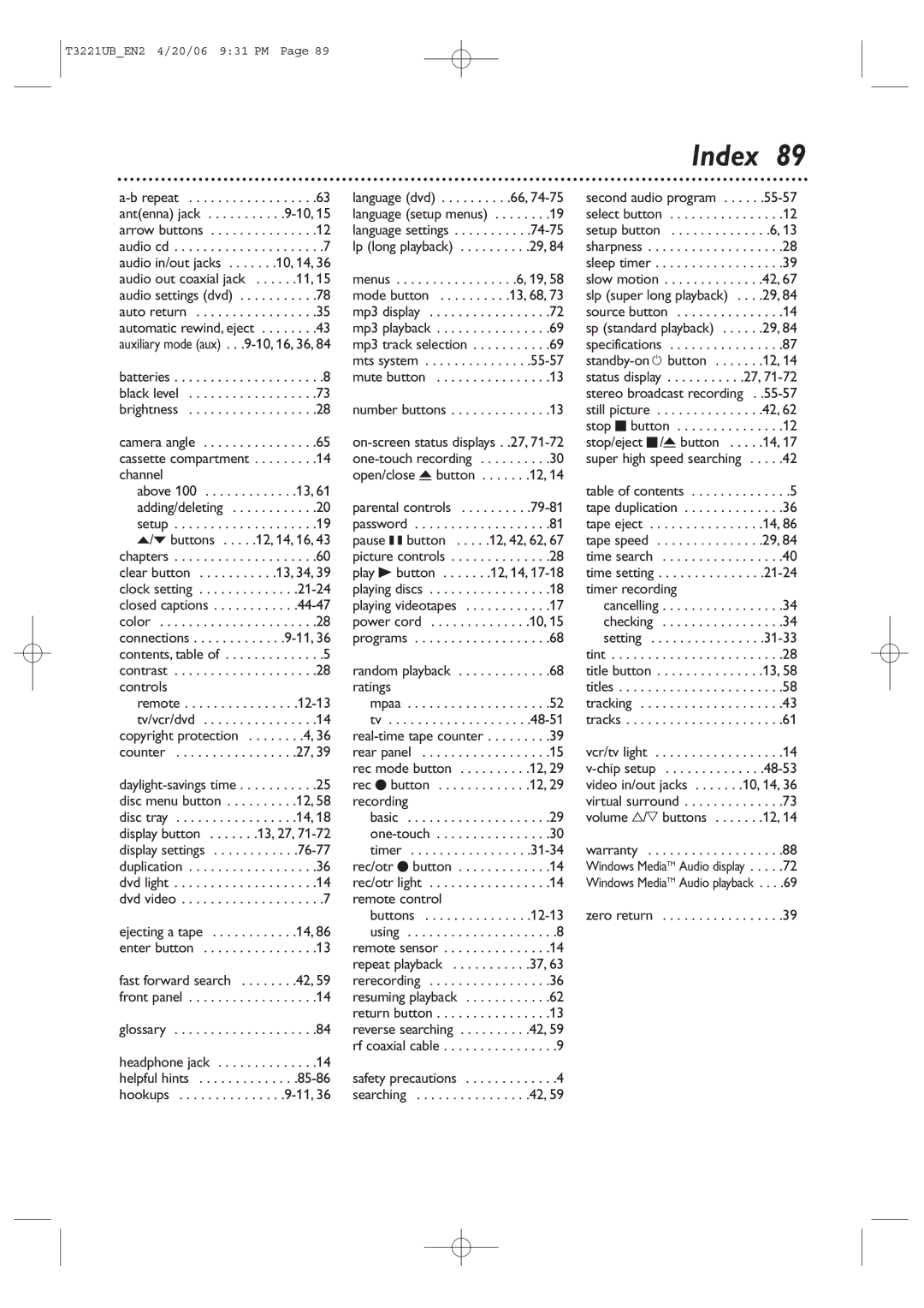 Philips 27PC4326 user manual Channel, Controls, Ratings, Recording 