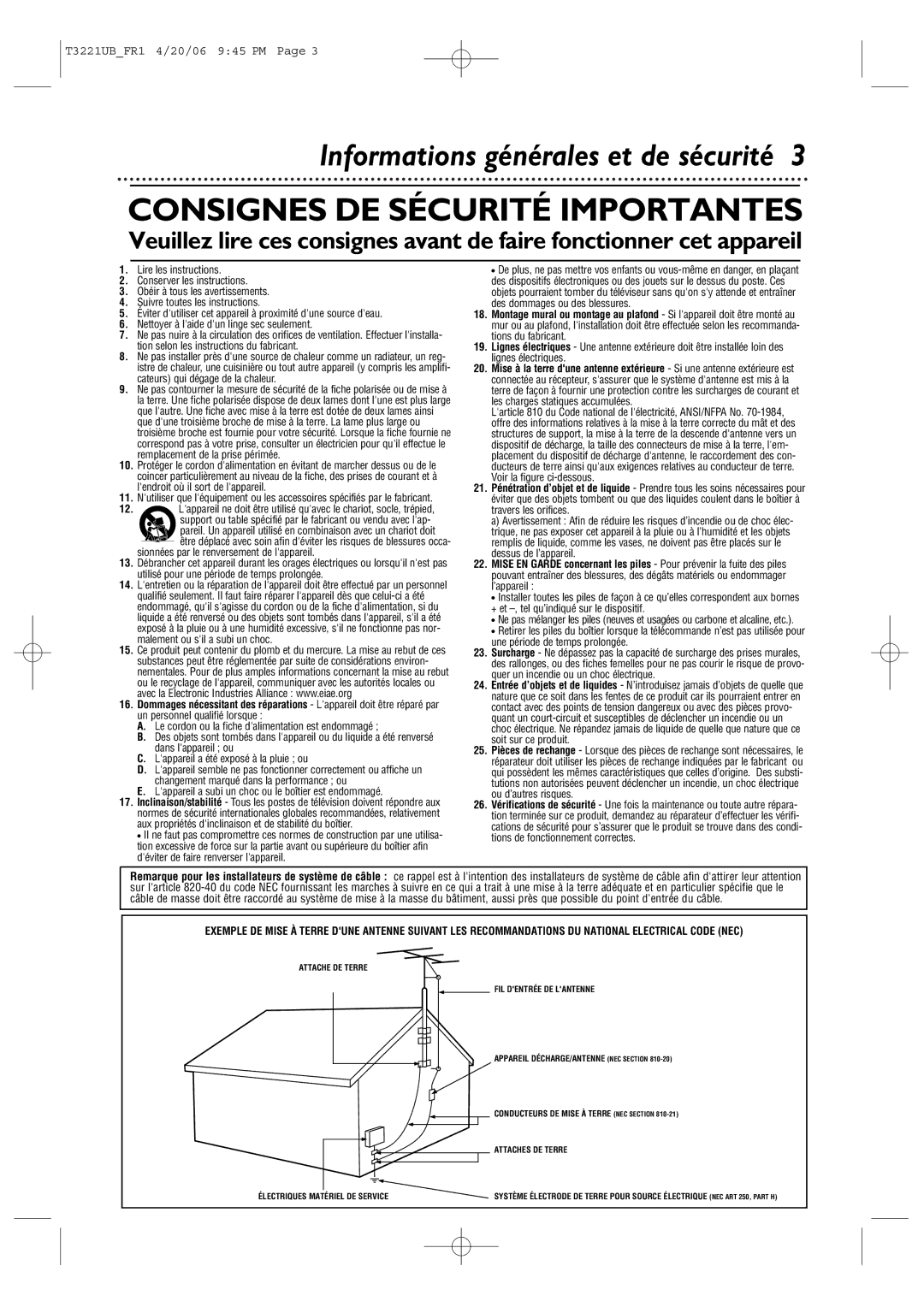 Philips 27PC4326/37 quick start Consignes DE Sécurité Importantes, Informations générales et de sécurité 