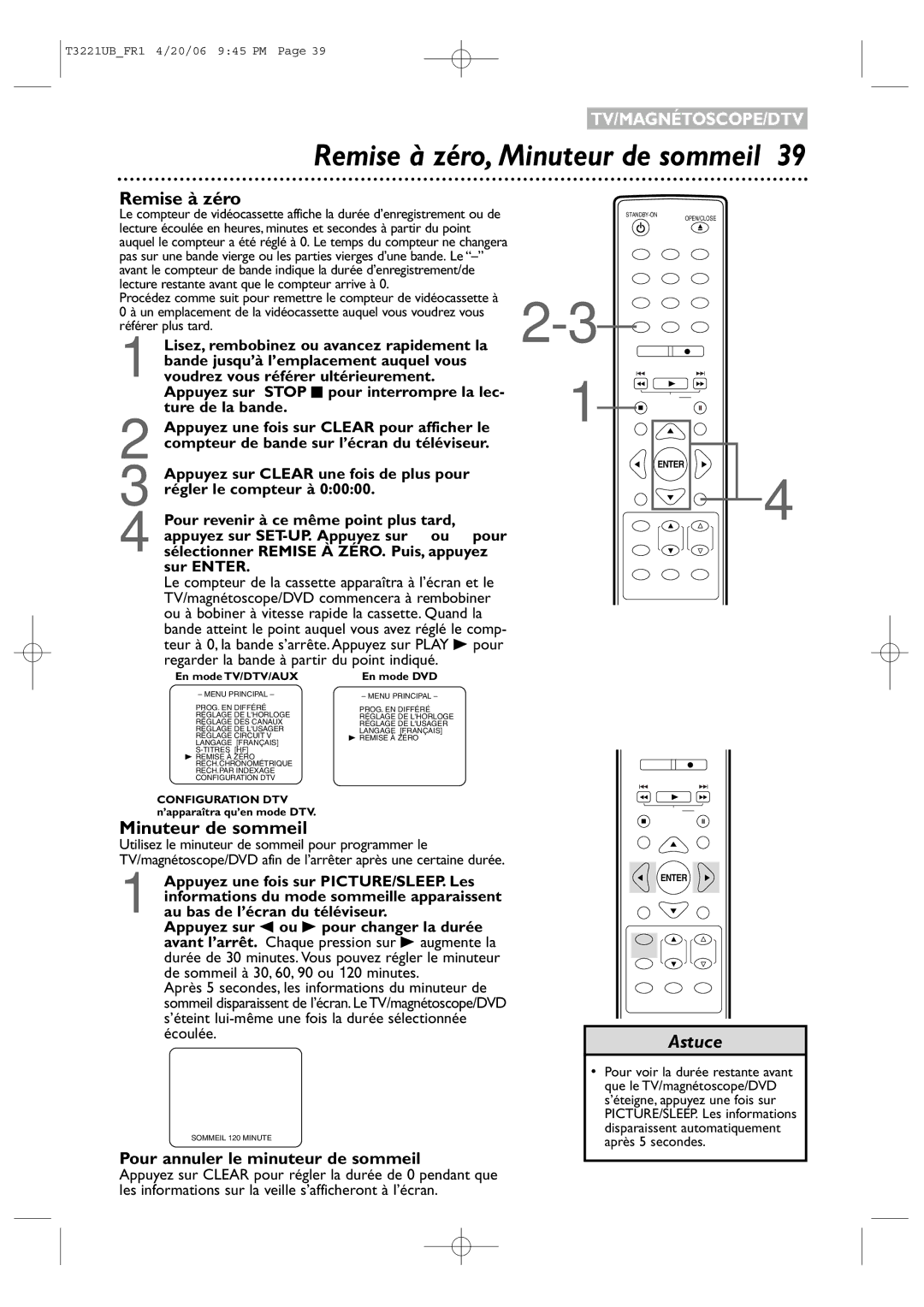 Philips 27PC4326/37 quick start Remise à zéro, Minuteur de sommeil 