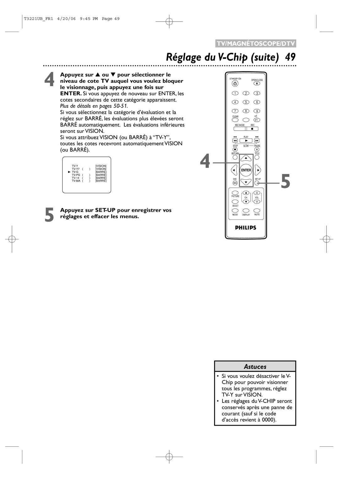 Philips 27PC4326/37 quick start Réglage du V-Chip suite 