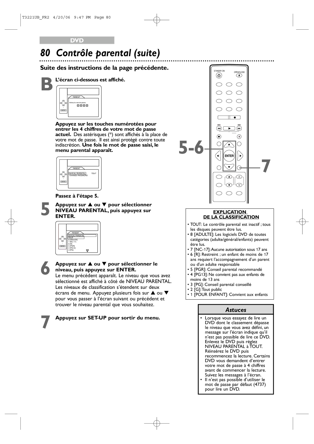 Philips 27PC4326/37 quick start Contrôle parental suite, ’écran ci-dessous est affiché 