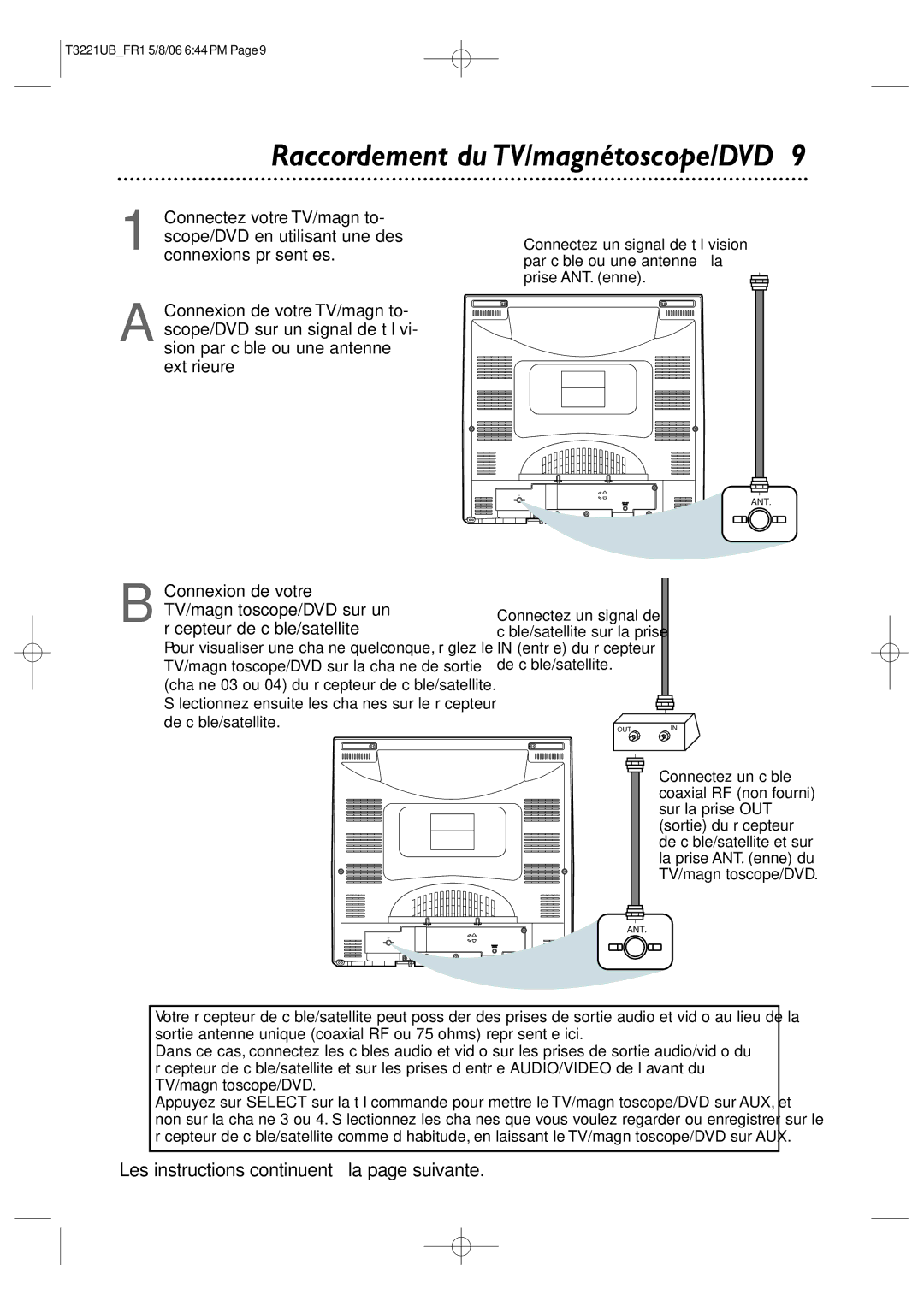 Philips 27PC4326/37 quick start Raccordement du TV/magnétoscope/DVD, Les instructions continuent à la page suivante 