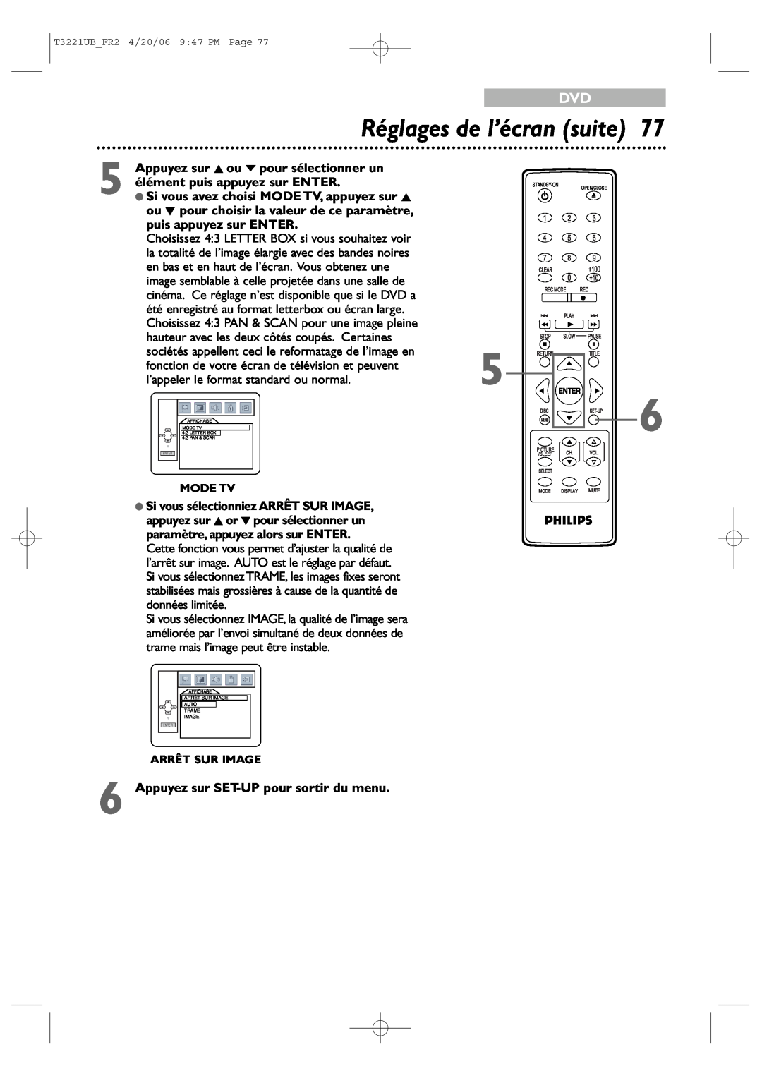 Philips 27PC4326/37 Réglages de l’écran suite, Appuyez sur K ou p pour sélectionner un, élément puis appuyez sur ENTER 