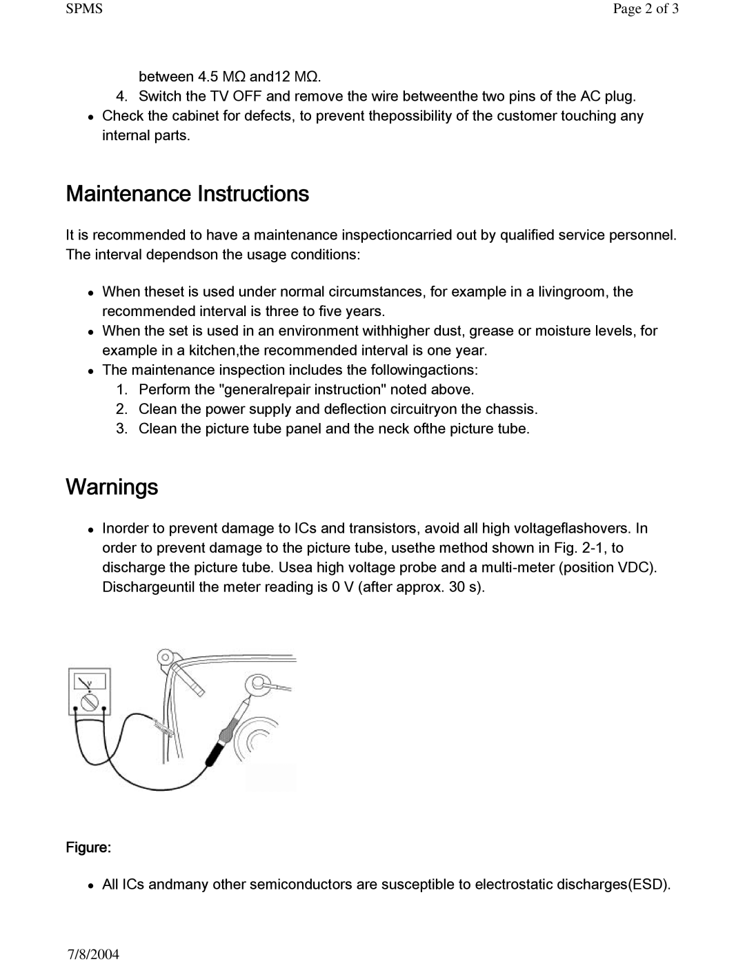 Philips 27PS60S321 manual Maintenance Instructions 