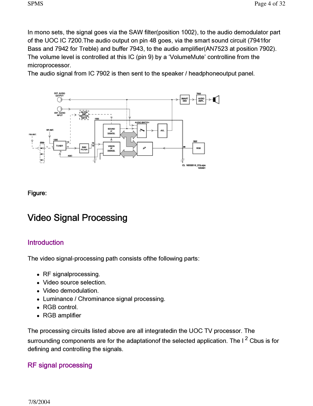 Philips 27PS60S321 manual Video Signal Processing, Introduction, RF signal processing 