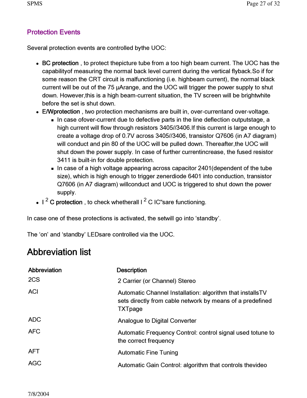 Philips 27PS60S321 manual Abbreviation list, AbbreviationDescription 