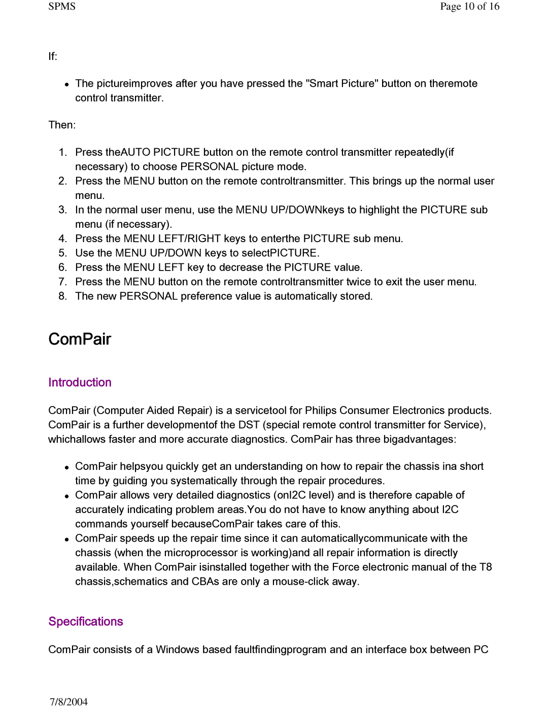 Philips 27PS60S321 manual ComPair, Specifications 