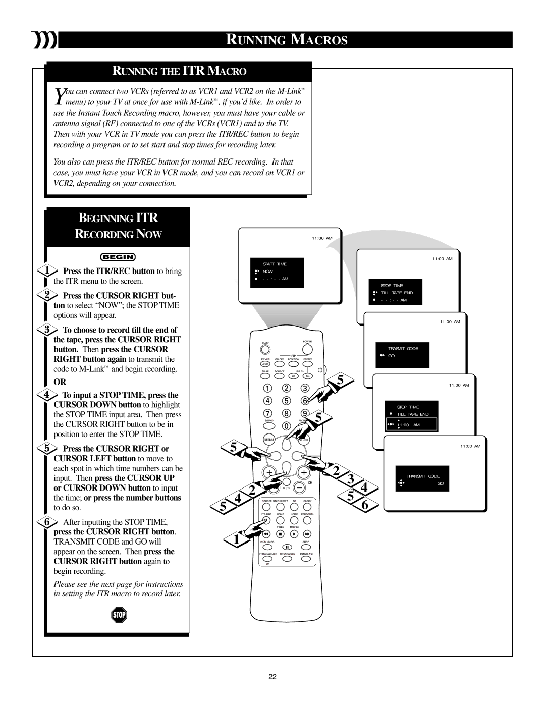 Philips 32PT41B1, 27PT41B1, 36PT41B1 Running the ITR Macro, Beginning ITR Recording NOW, Press the ITR/REC button to bring 