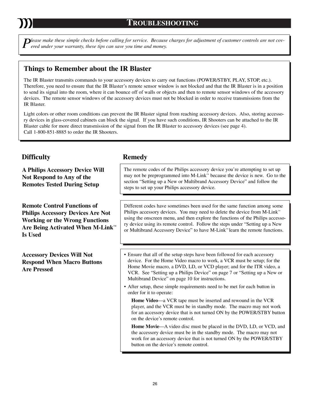 Philips 36PT41B1, 27PT41B1, 32PT41B1 manual Things to Remember about the IR Blaster, Troubleshooting 