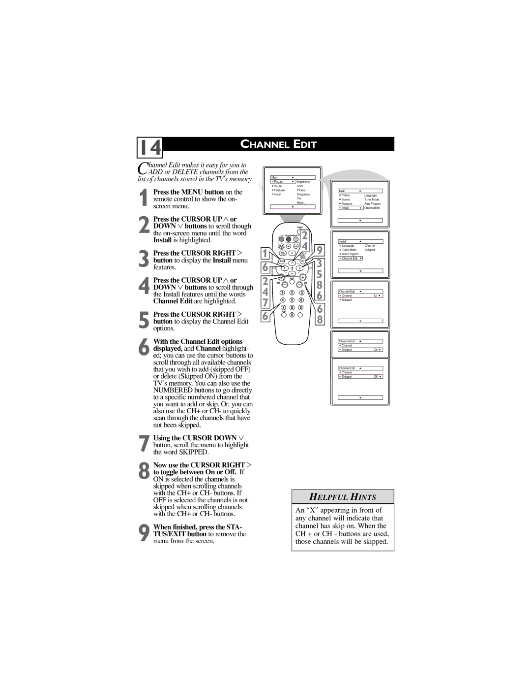 Philips 27PT5441, 32PT5441, 27PT6441, 27PT6442 user manual Channel Edit, List of channels stored in the TV’s memory 