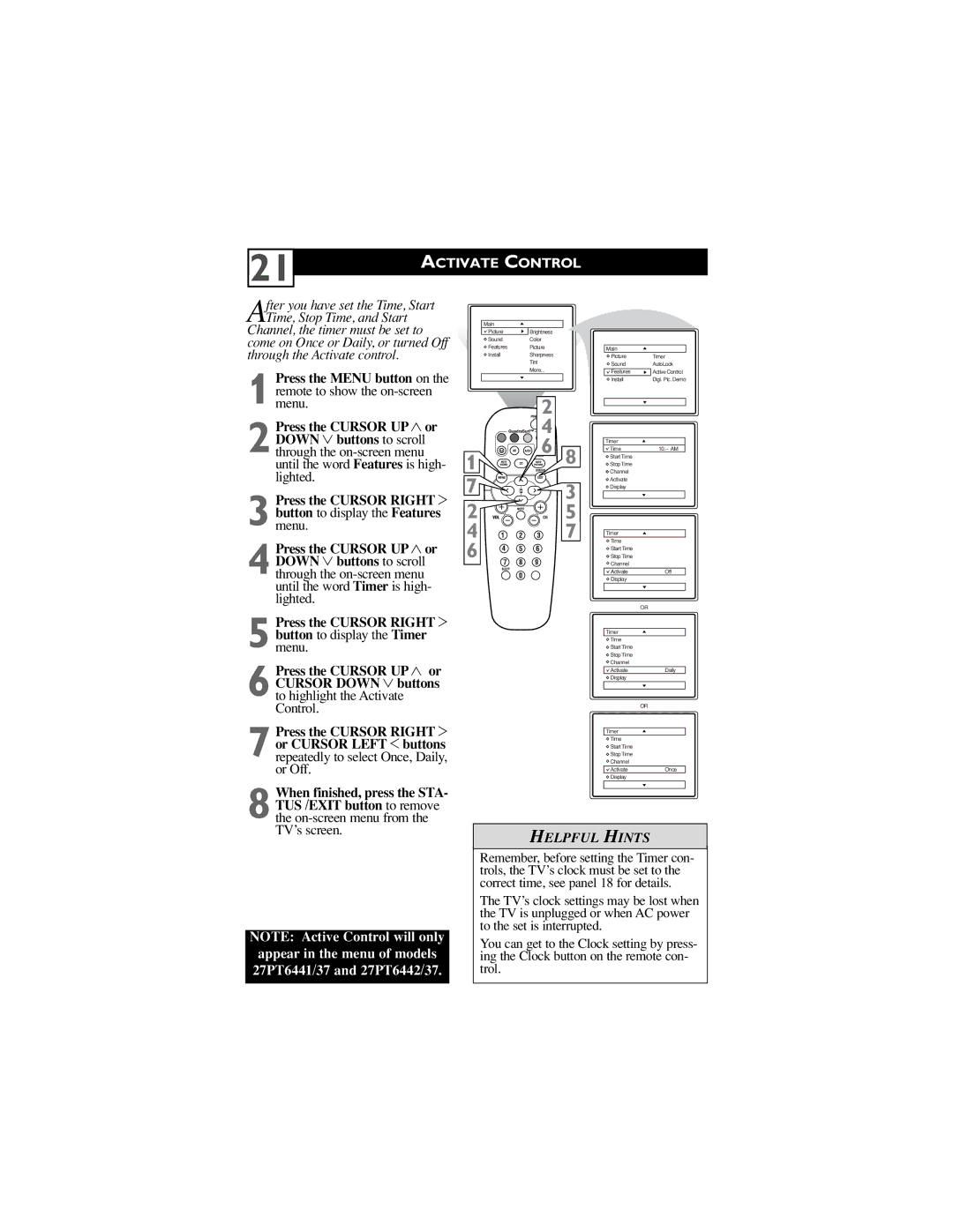 Philips 27PT5441, 32PT5441, 27PT6441, 27PT6442 user manual Activate Control 