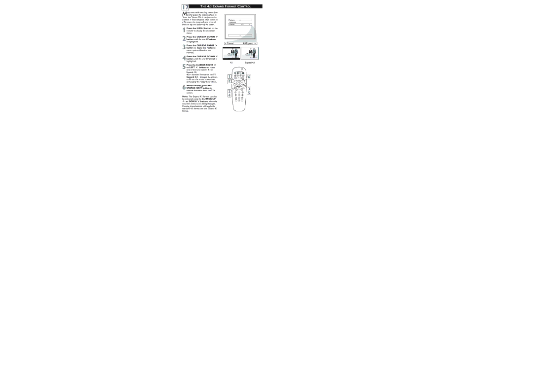 Philips 27PT5445/37 user manual Expand Format Control, 1remote to display the on-screen menu, Press the Cursor Down ¸ 