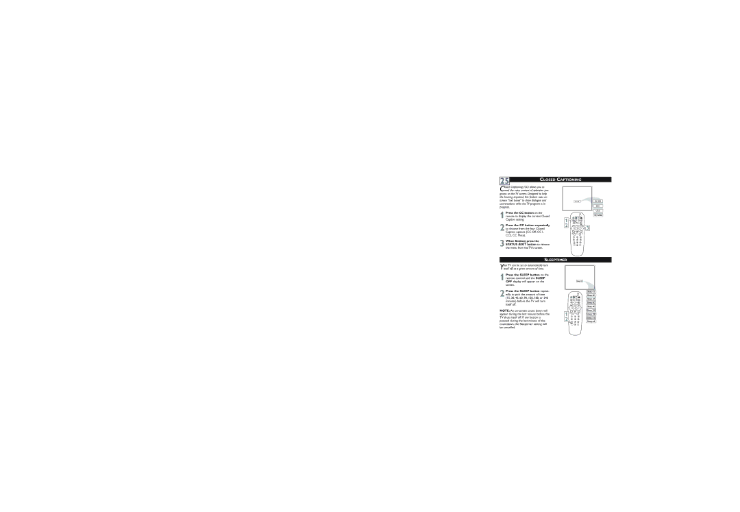 Philips 27PT5445/37 user manual Closed Captioning, Sleeptimer 