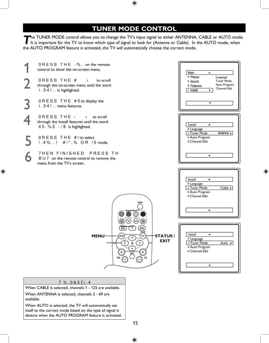 Philips 27PT6341 user manual Tuner Mode Control, Menu 