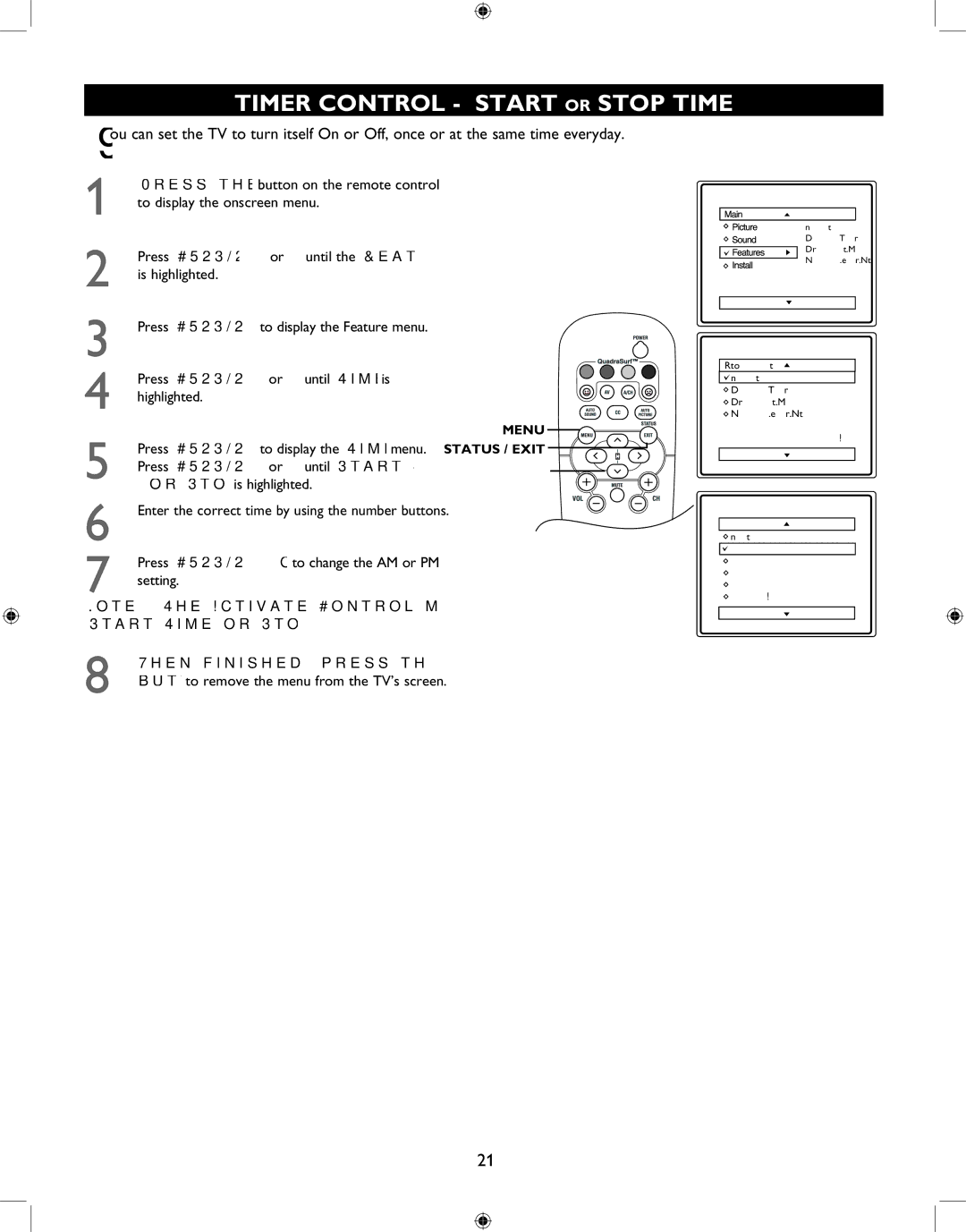 Philips 27PT6341 user manual Timer Control Start or Stop Time, Enter the correct time by using the number buttons 