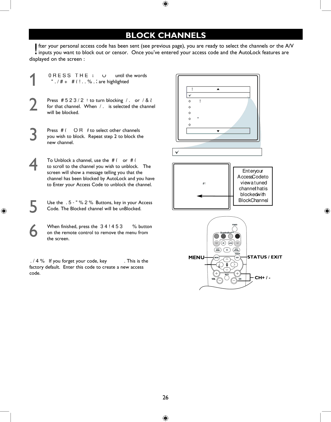 Philips 27PT6341 user manual Block Channels, Displayed on the screen 