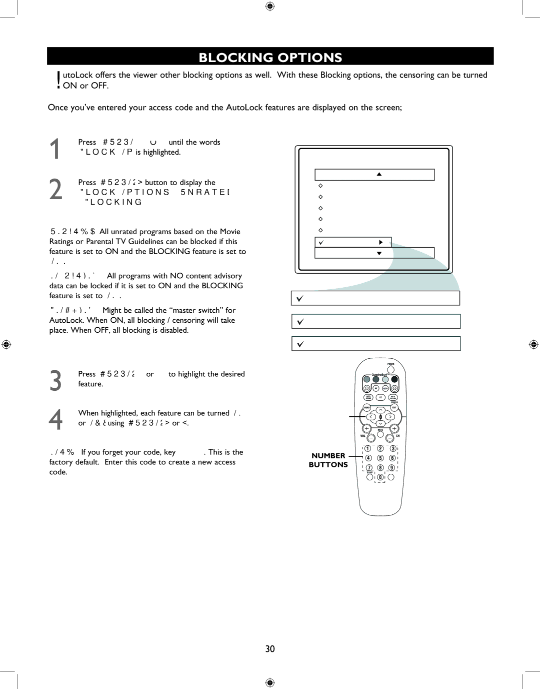 Philips 27PT6341 user manual Blocking Options, Block Options Unrated, No Rating or Blocking menu 