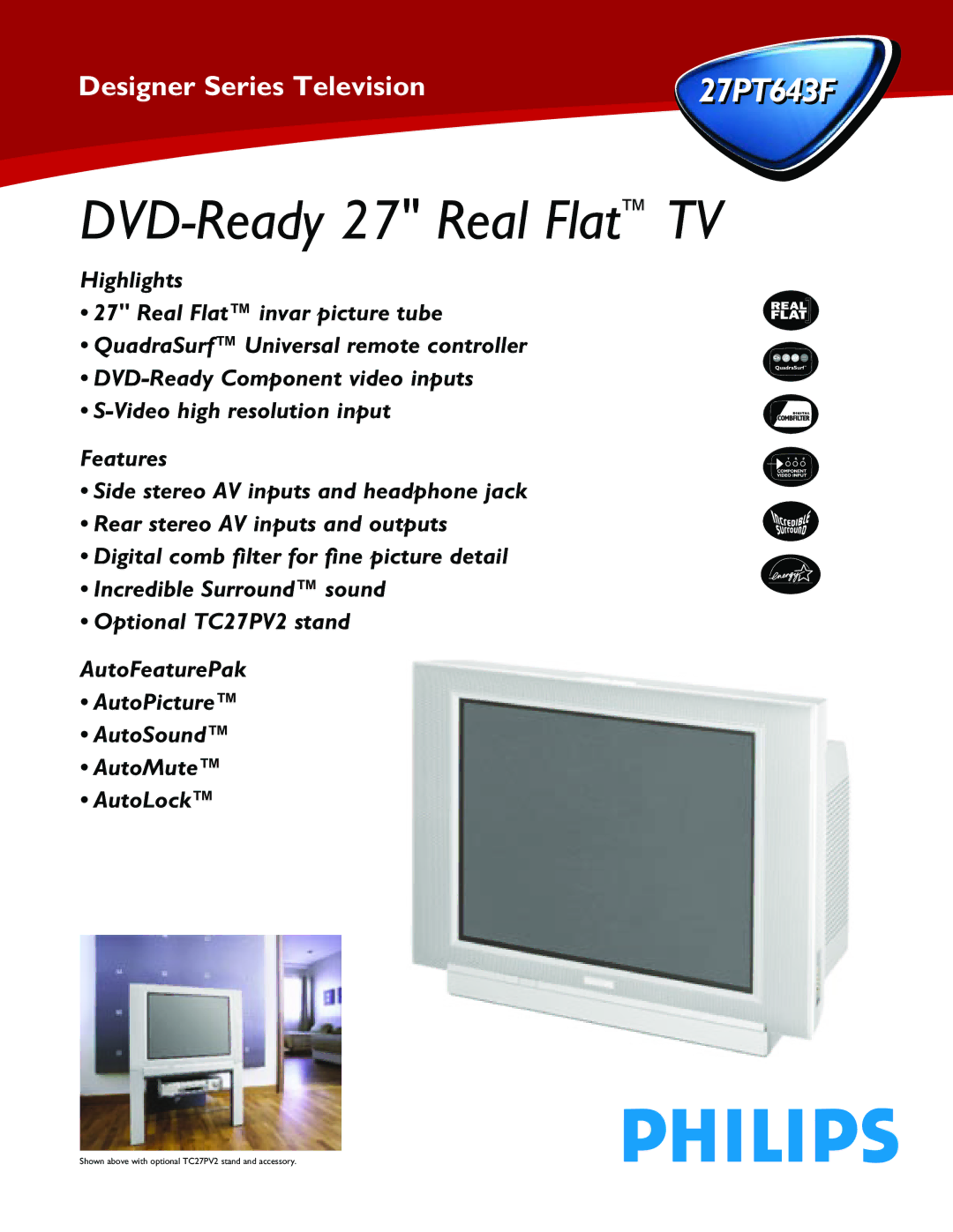 Philips 27PT643F manual DVD-Ready 27 Real Flat TV 