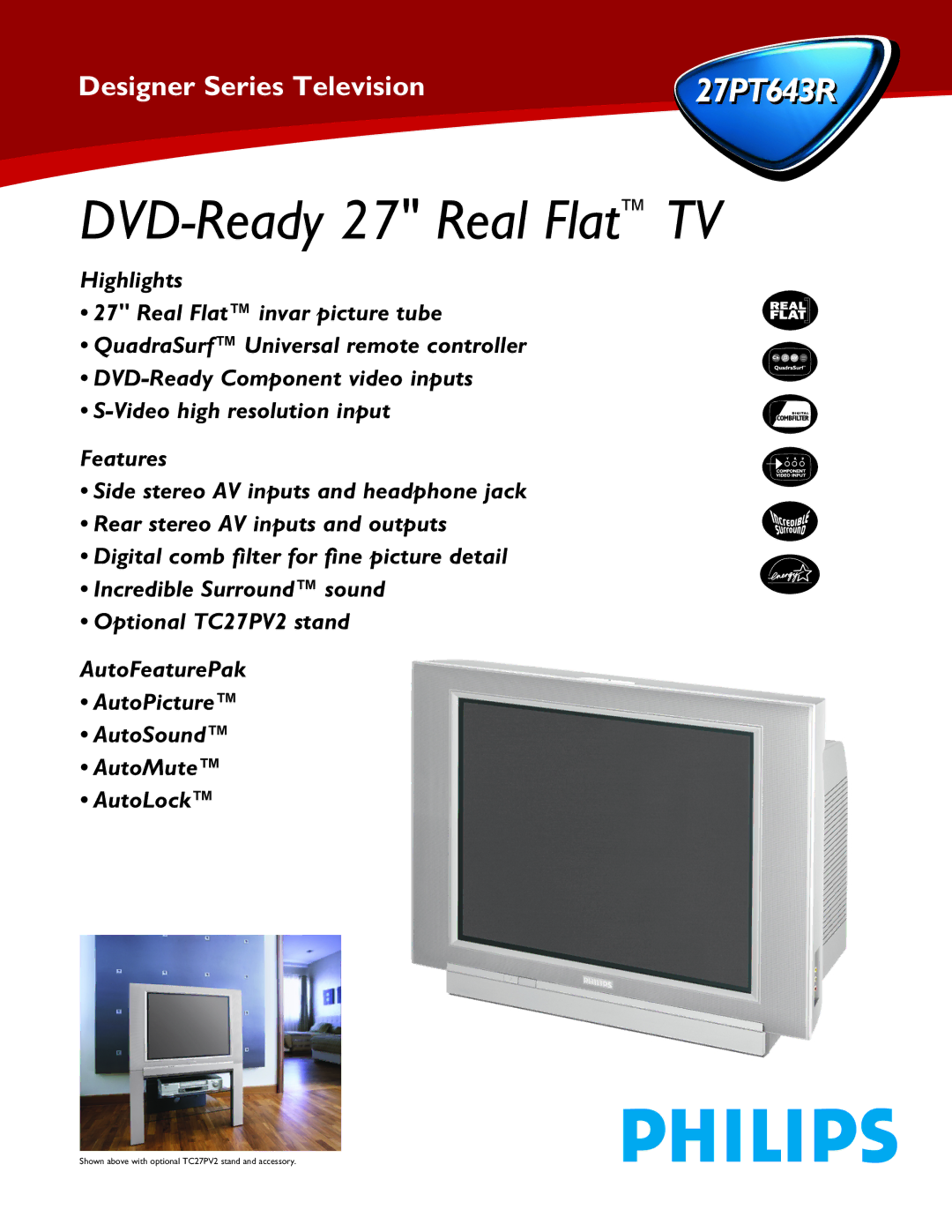 Philips 27PT643R manual DVD-Ready 27 Real Flat TV 