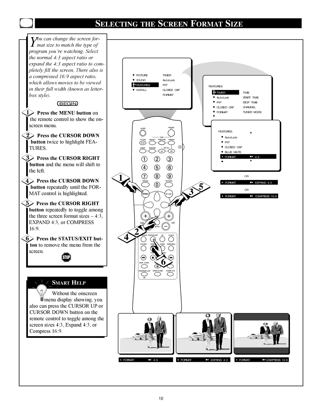 Philips 27PT71B1 manual Selecting the Screen Format Size 