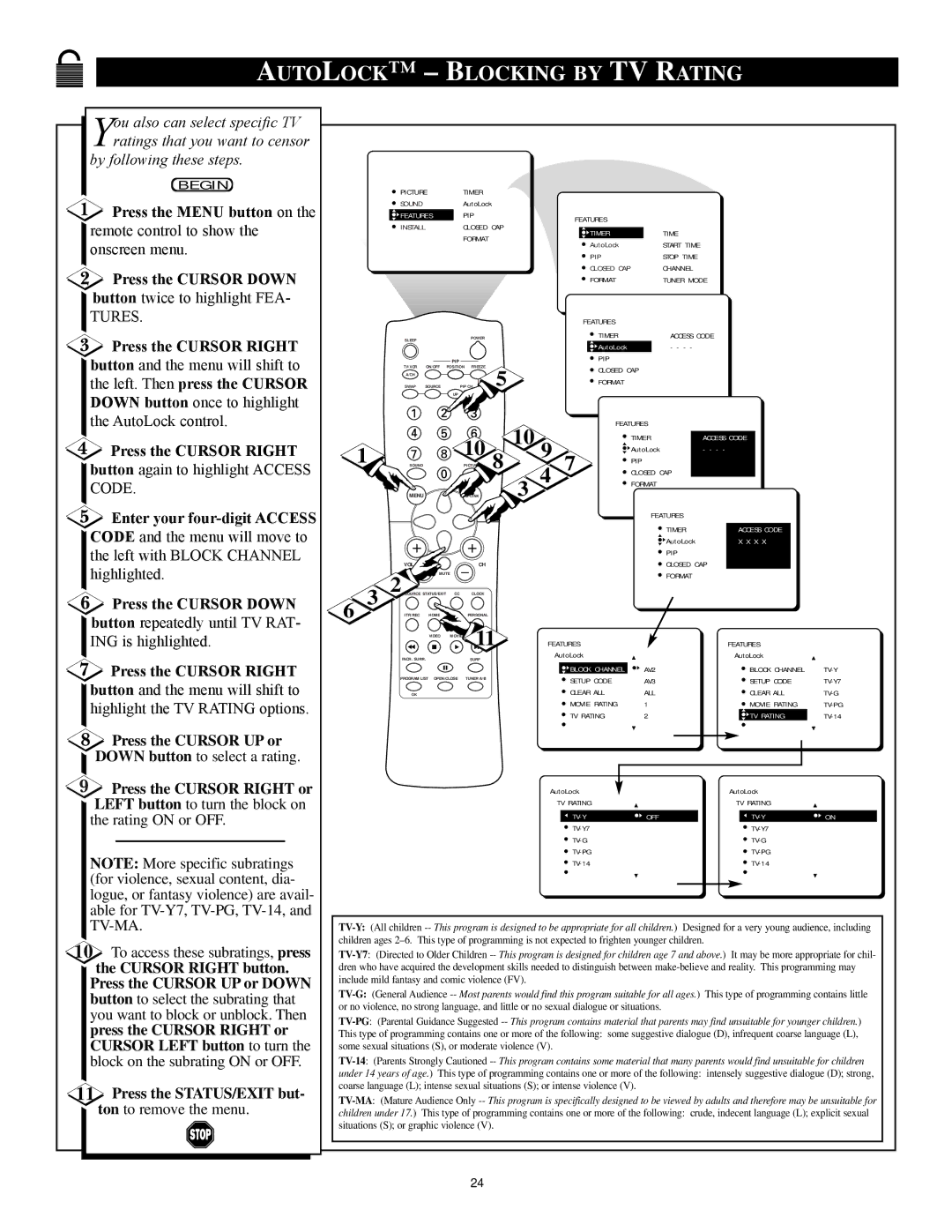 Philips 27PT71B1 manual Autolock Blocking by TV Rating, Code 