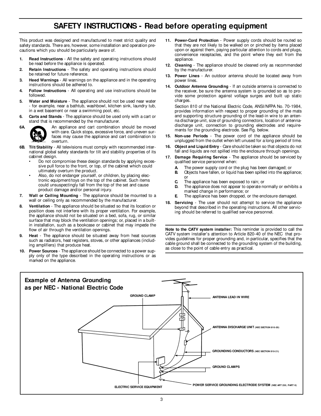 Philips 27PT71B1 manual Safety Instructions Read before operating equipment 