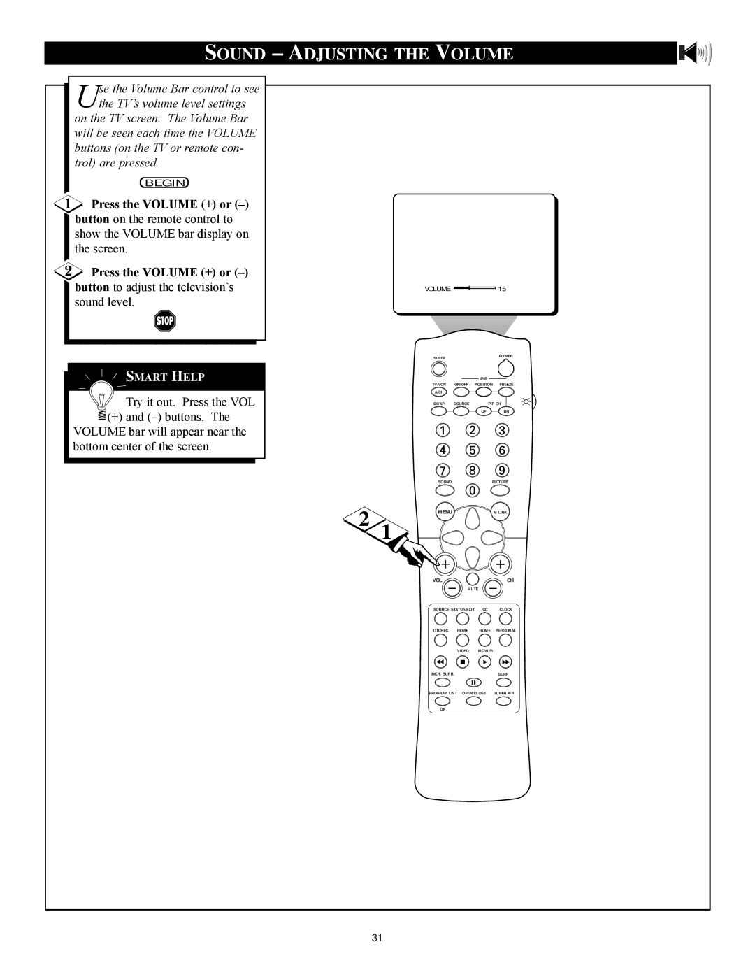 Philips 27PT71B1 manual Sound Adjusting the Volume 