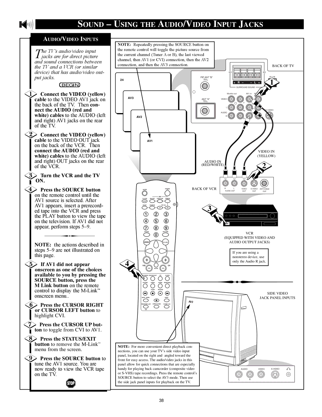 Philips 27PT71B1 manual Sound Using the AUDIO/VIDEO Input Jacks, Press the Source button to 