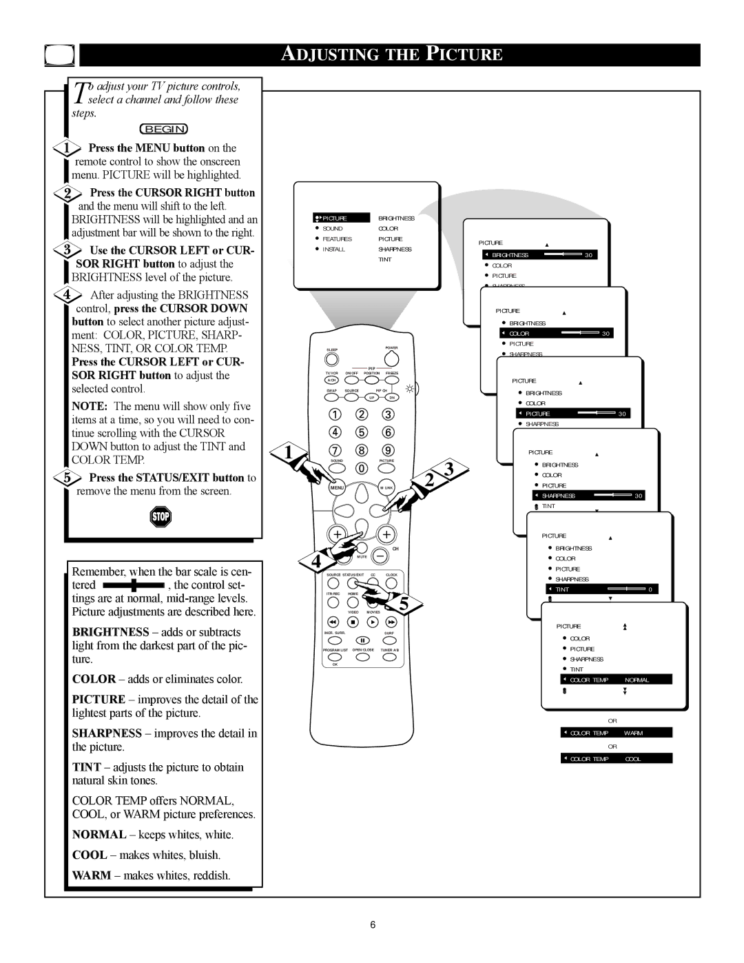 Philips 27PT71B1 manual Adjusting the Picture 