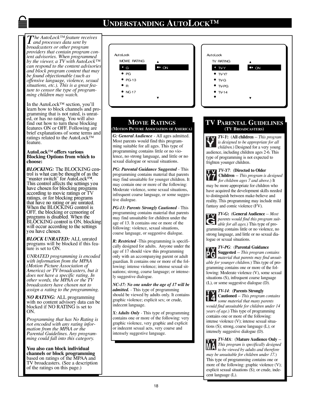 Philips 27PT81S1 manual Understanding Autolock, You also can block individual channels or block programming 