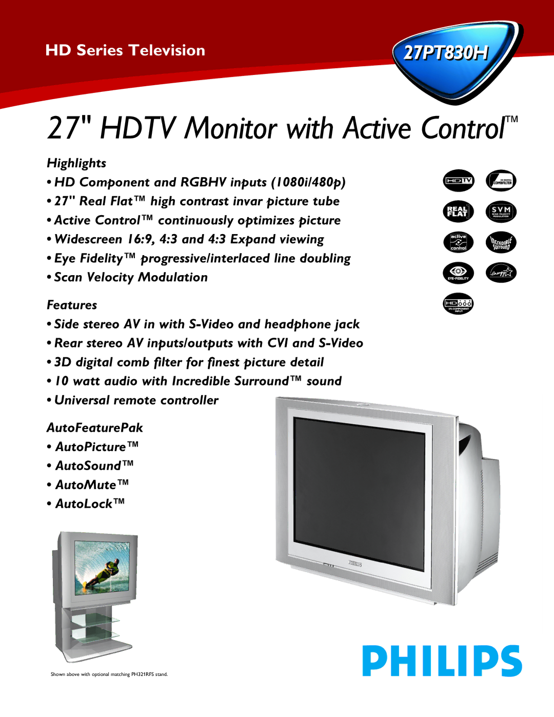 Philips 27PT830H manual Hdtv Monitor with Active Control 