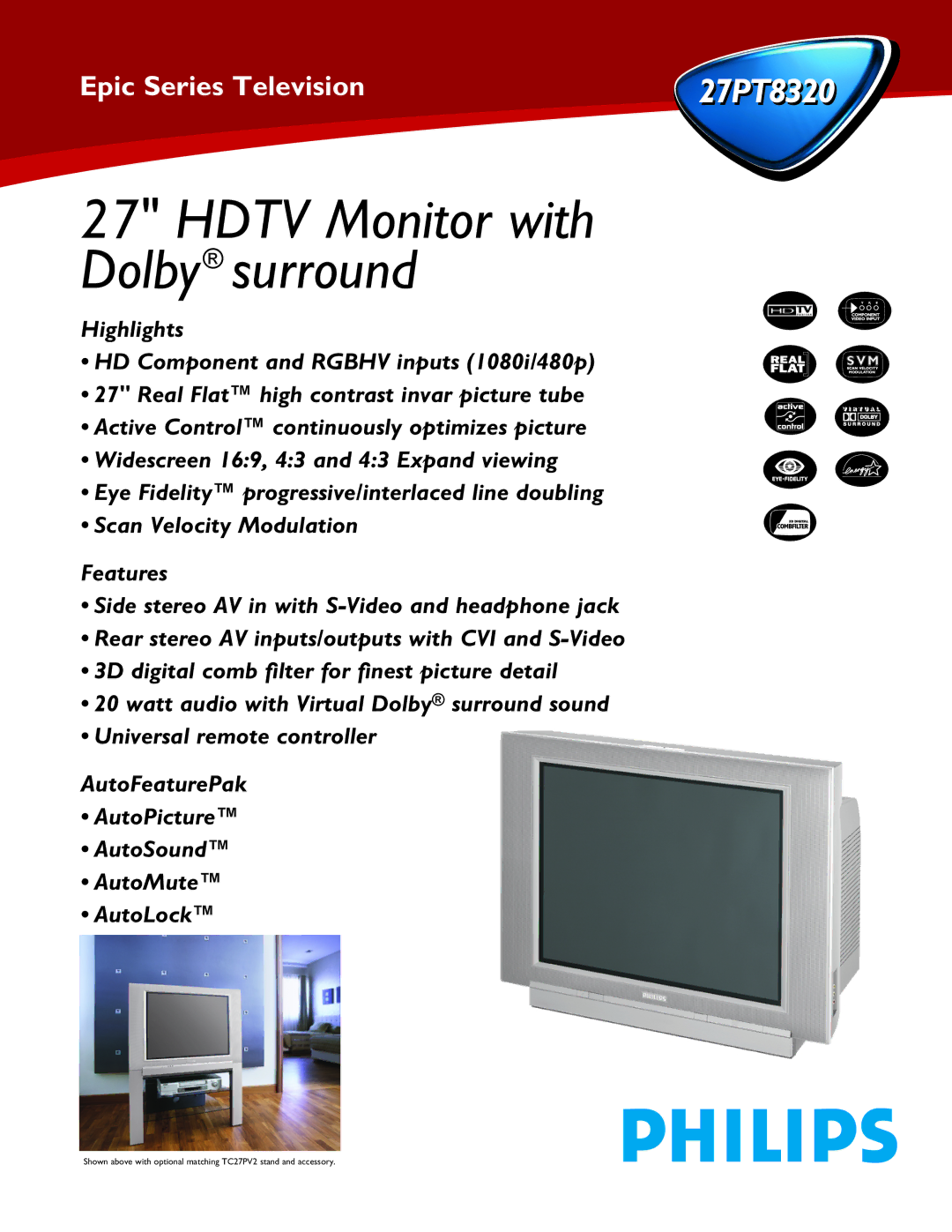 Philips 27PT8320 manual Hdtv Monitor with Dolby surround 