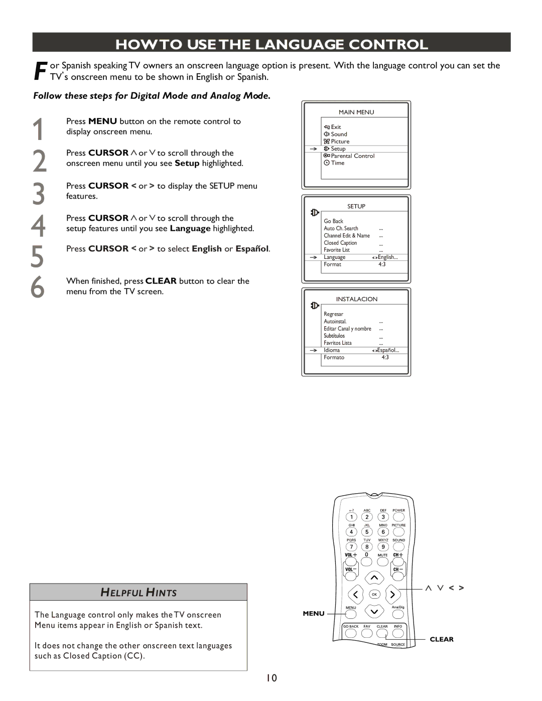 Philips 27PT9007D user manual Howto USE the Language Control, Press Cursor or to select English or Espanol 