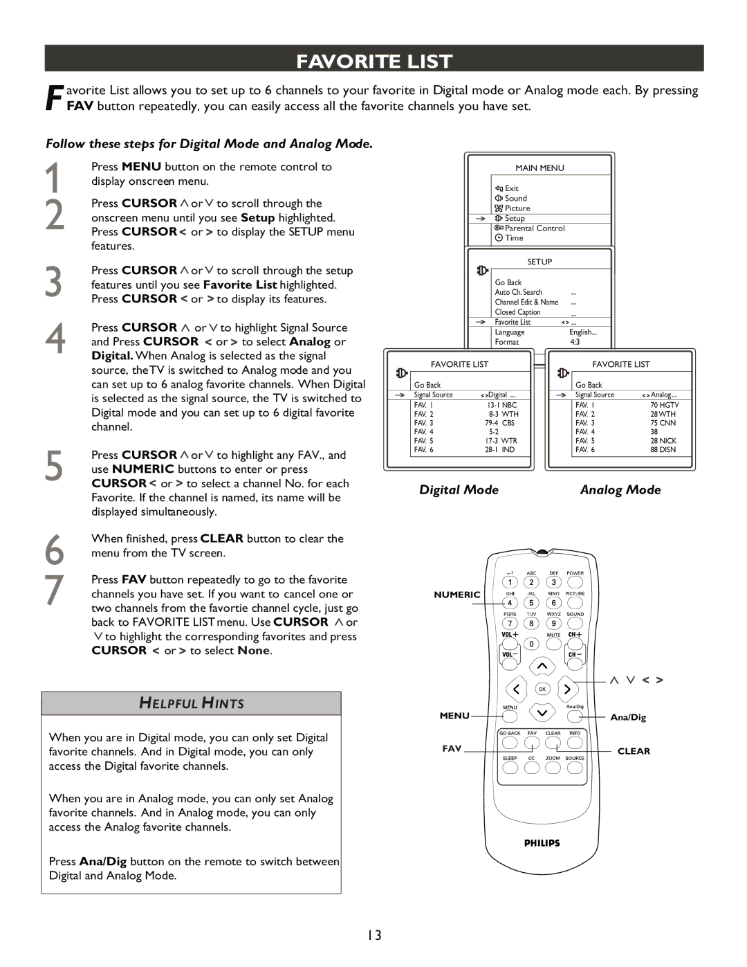 Philips 27PT9007D user manual Favorite List 