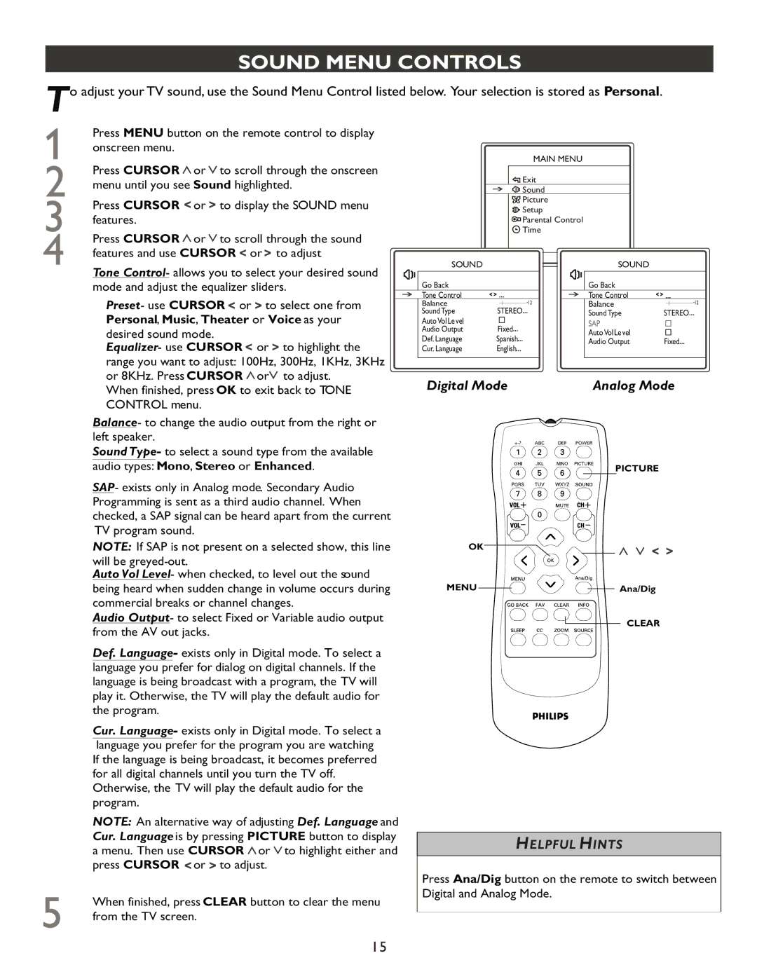 Philips 27PT9007D user manual Sound Menu Controls 