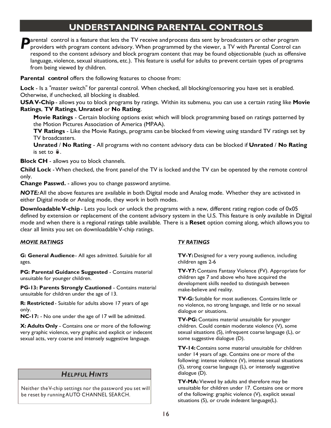 Philips 27PT9007D user manual Understanding Parental Controls, Movie Ratings 