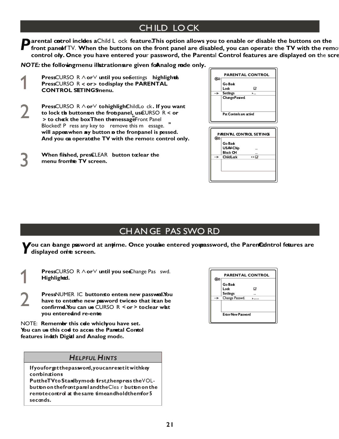 Philips 27PT9007D user manual Child Lock, Change Password 