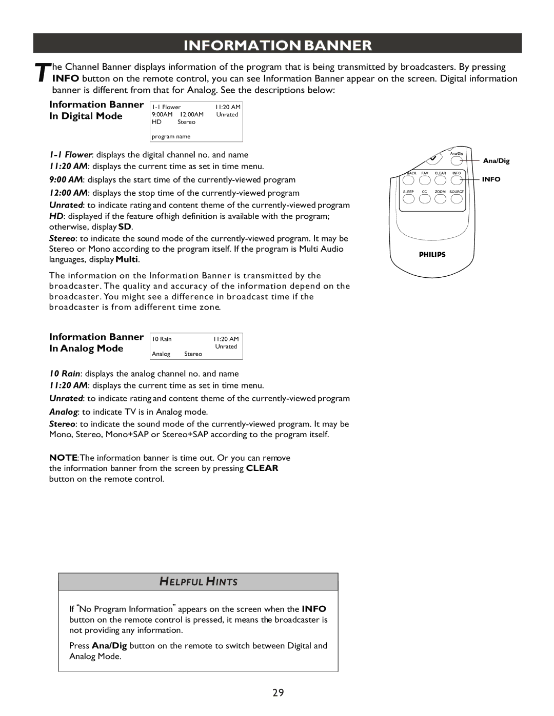 Philips 27PT9007D user manual Information Banner Digital Mode 