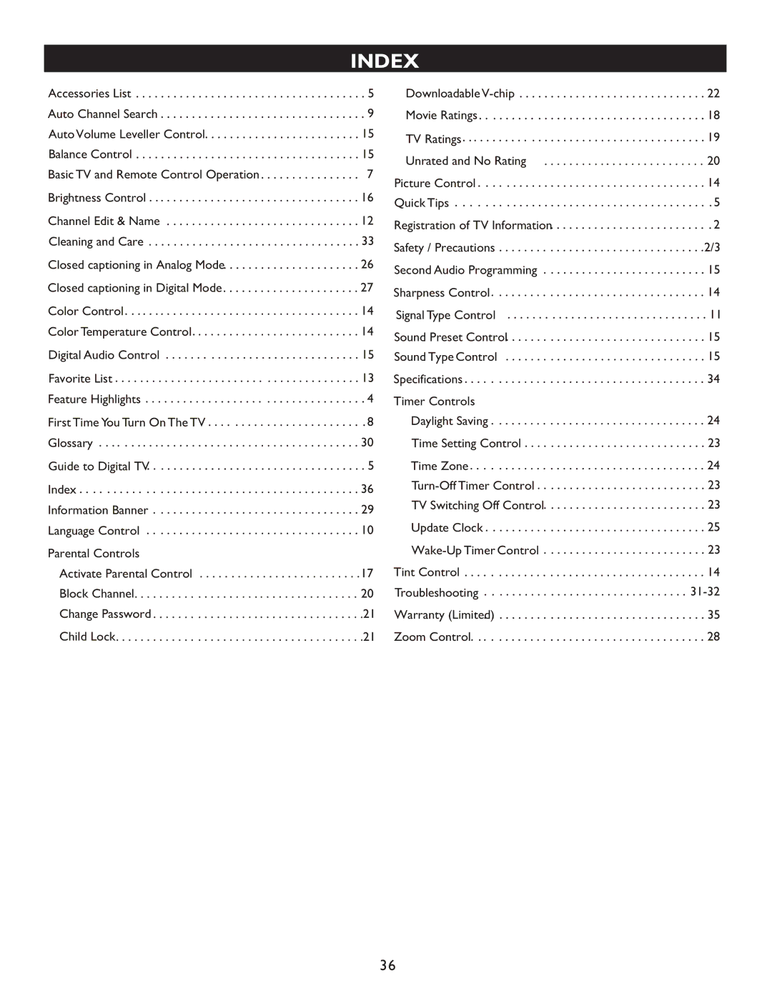 Philips 27PT9007D user manual Index 