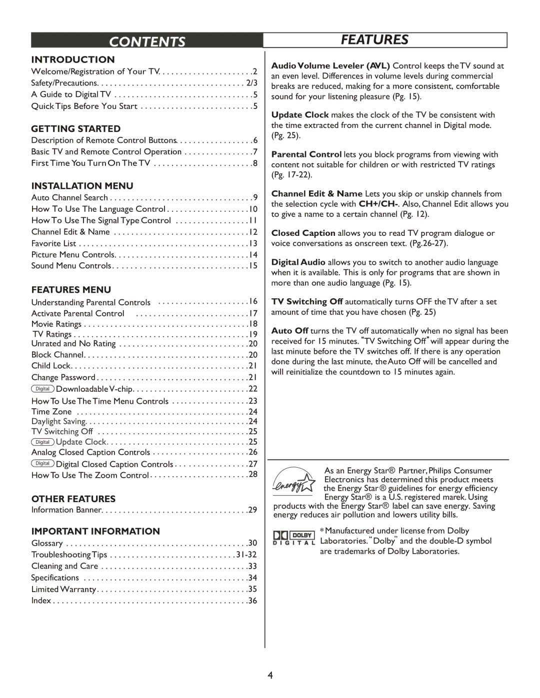 Philips 27PT9007D user manual Contents 