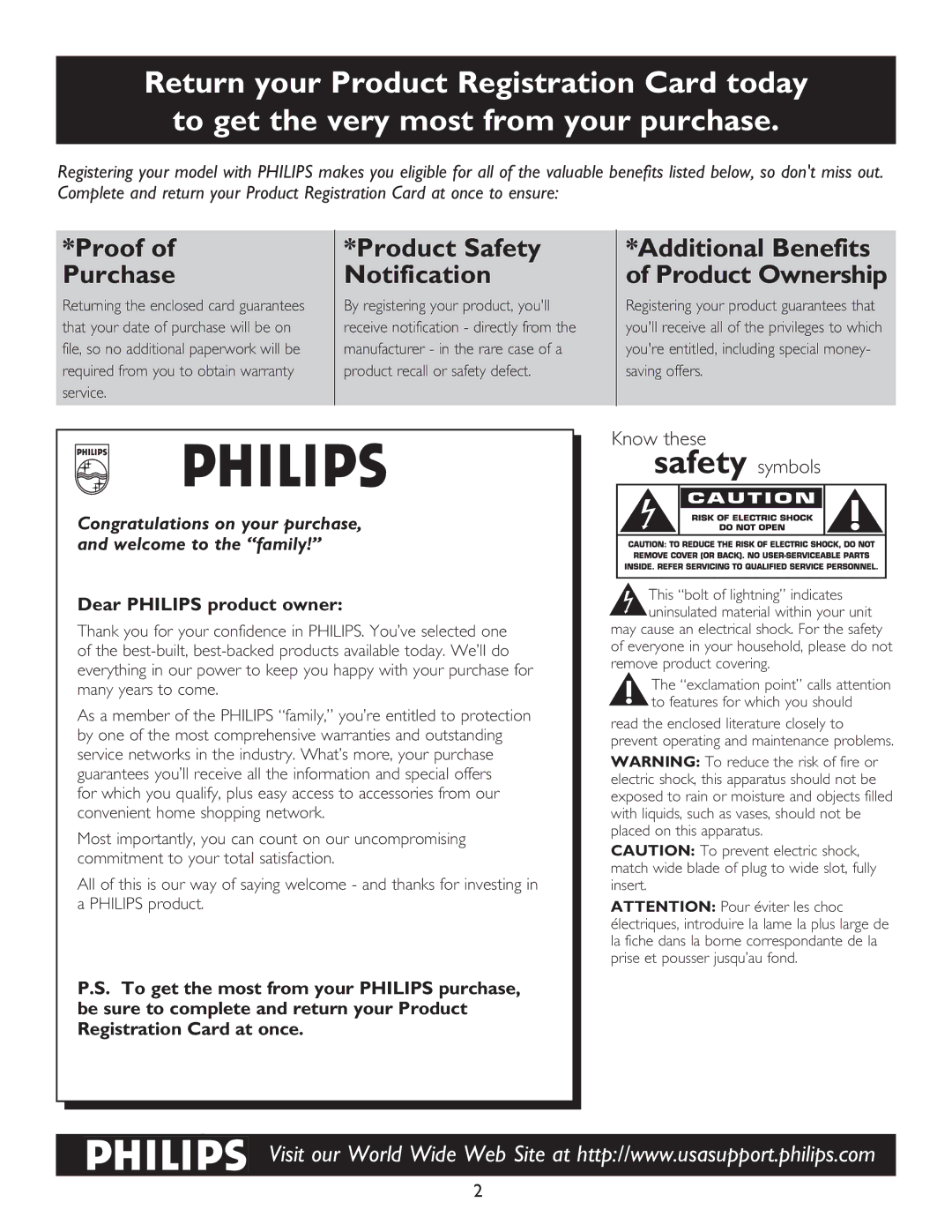 Philips 32PT7005D, 27PT9015D, 32PT9005D Returning the enclosed card guarantees, File, so no additional paperwork will be 