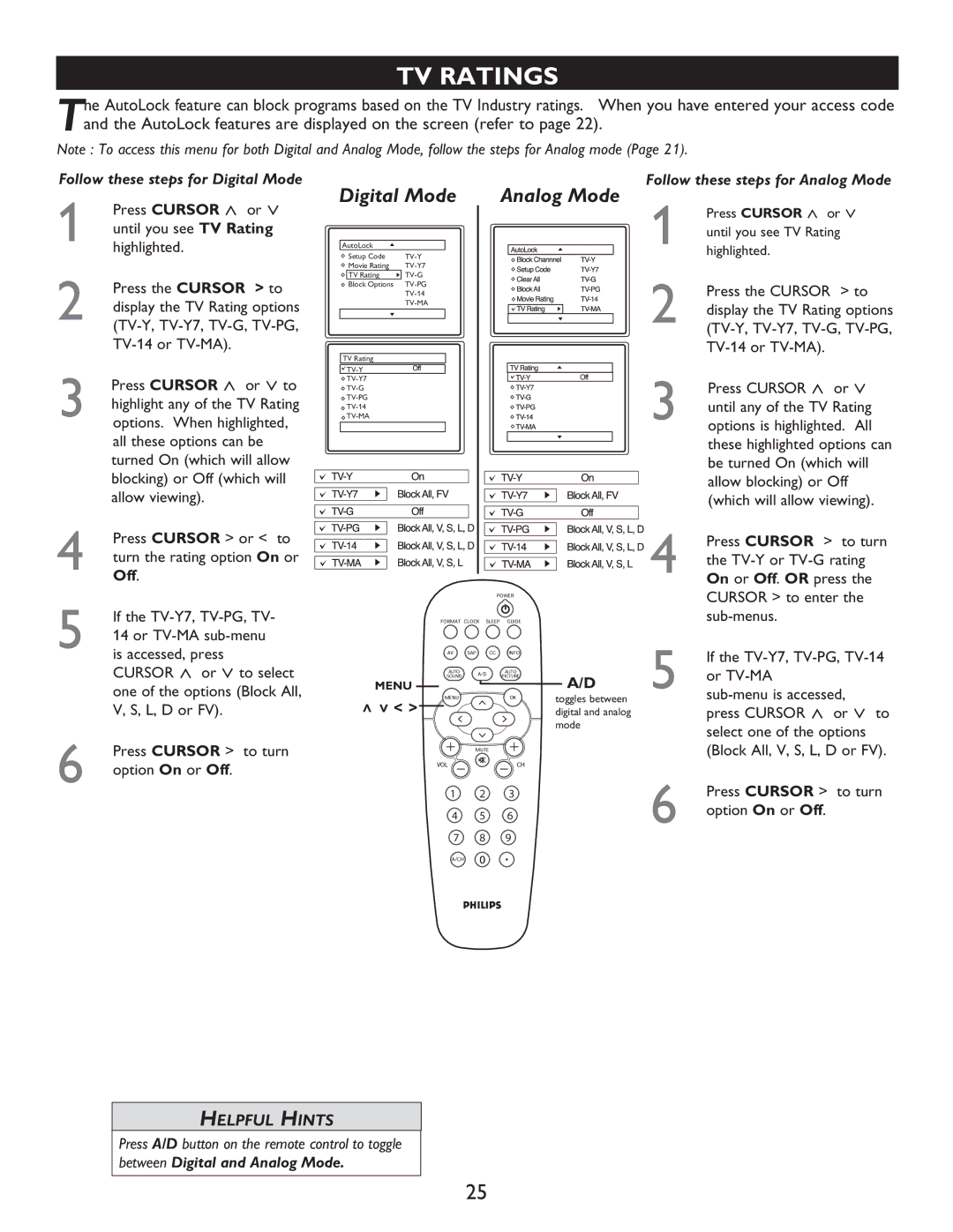 Philips 32PT9005D, 27PT9015D, 32PT7005D user manual TV Ratings 