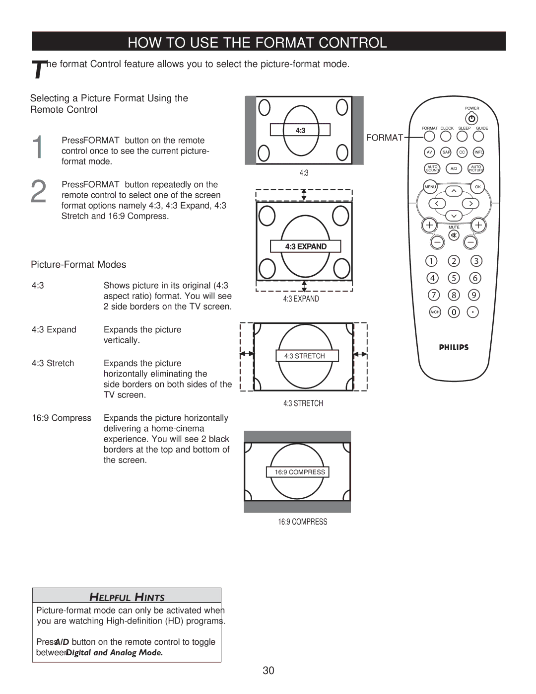 Philips 27PT9015D, 32PT9005D, 32PT7005D user manual HOW to USE the Format Control, Expand, Stretch, Compress 