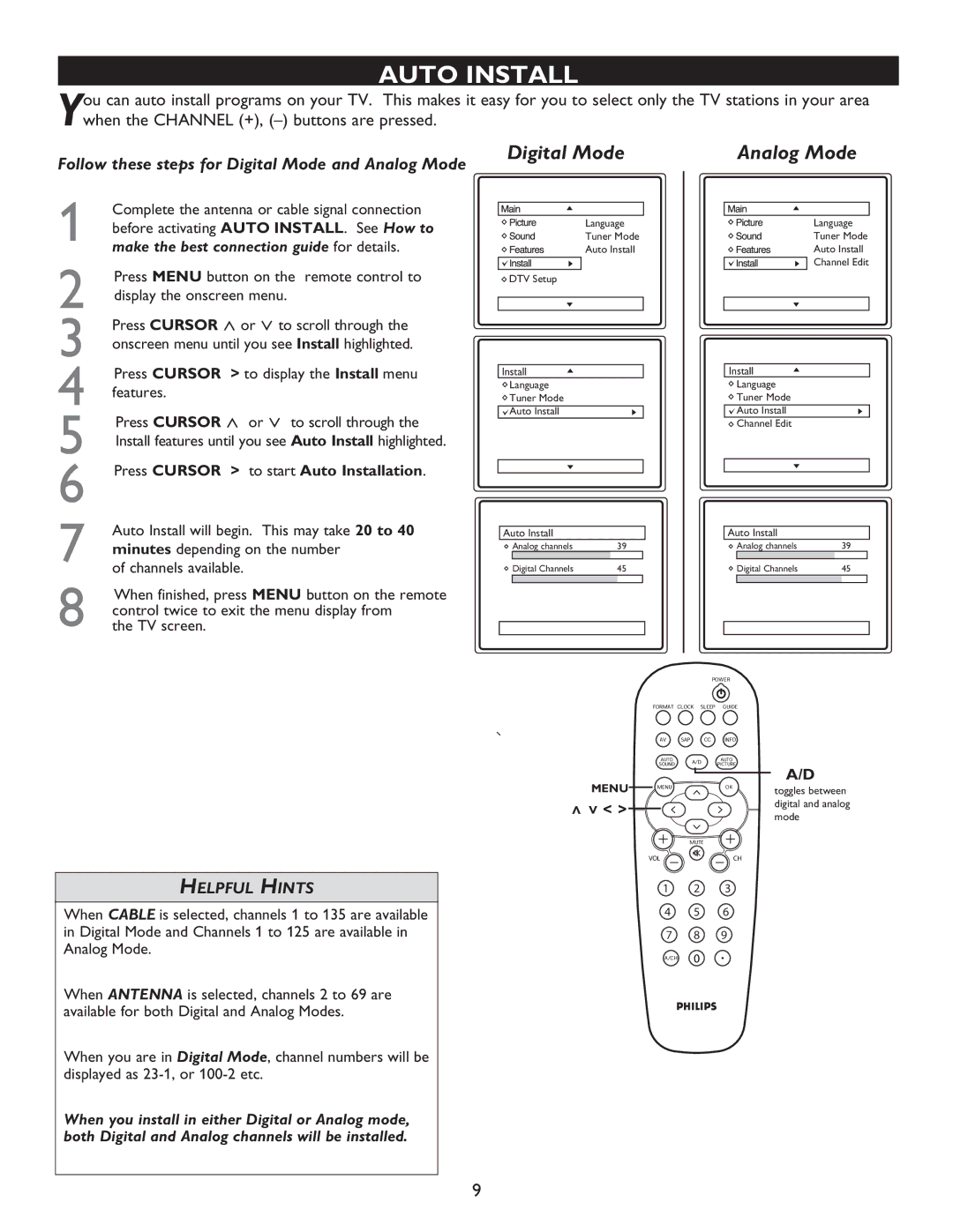 Philips 27PT9015D, 32PT9005D Make the best connection guide for details, Press Cursor to start Auto Installation 