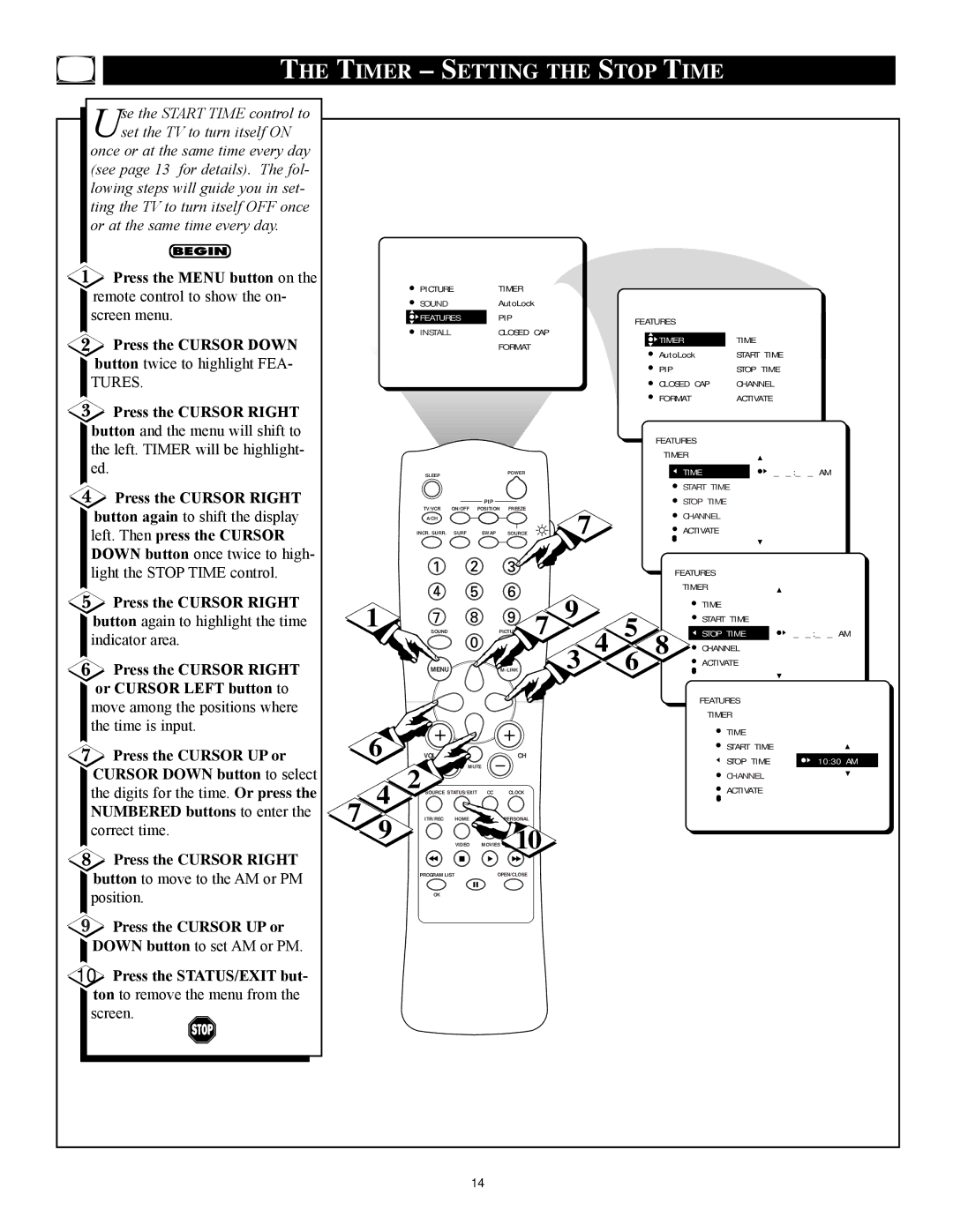 Philips 27RF 70S manual Timer Setting the Stop Time 