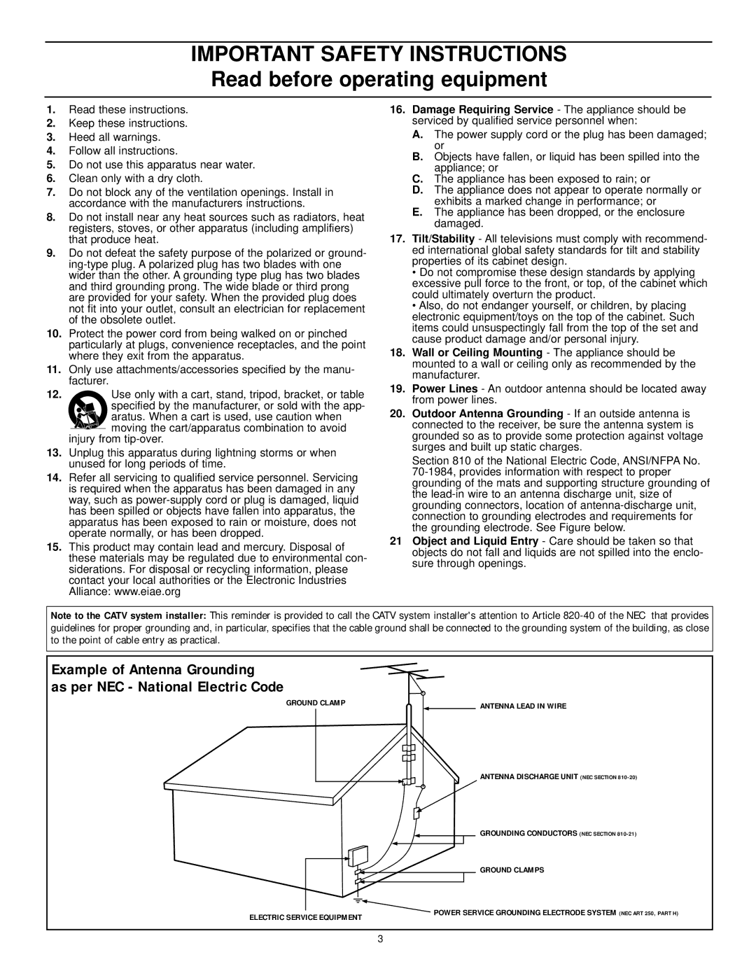 Philips 27RF 70S manual Important Safety Instructions 