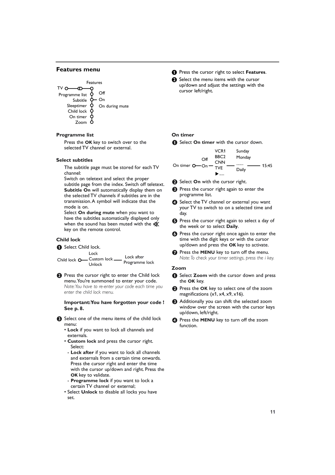 Philips 28-32PW9509 manual Features menu 