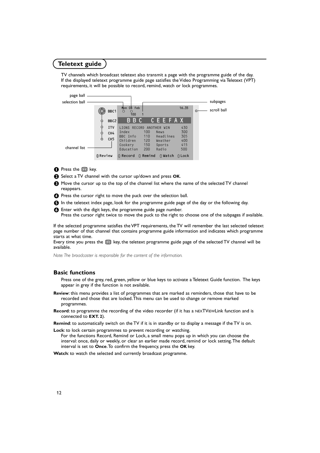 Philips 28-32PW9509 manual Teletext guide, Basic functions 