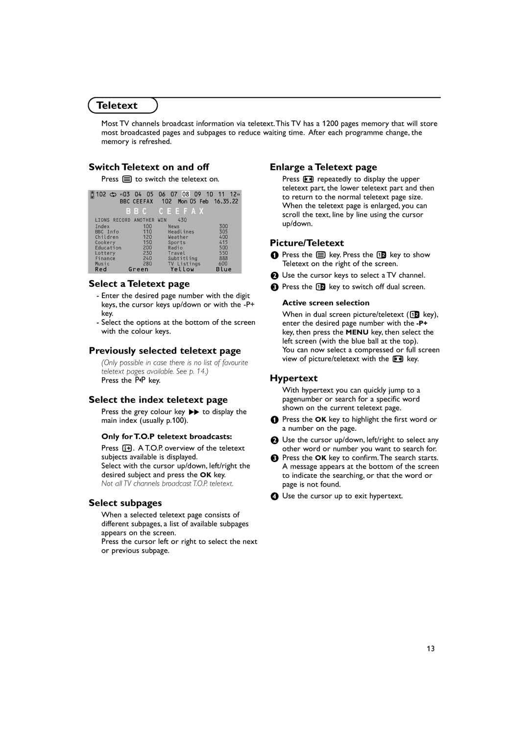 Philips 28-32PW9509 manual Teletext 