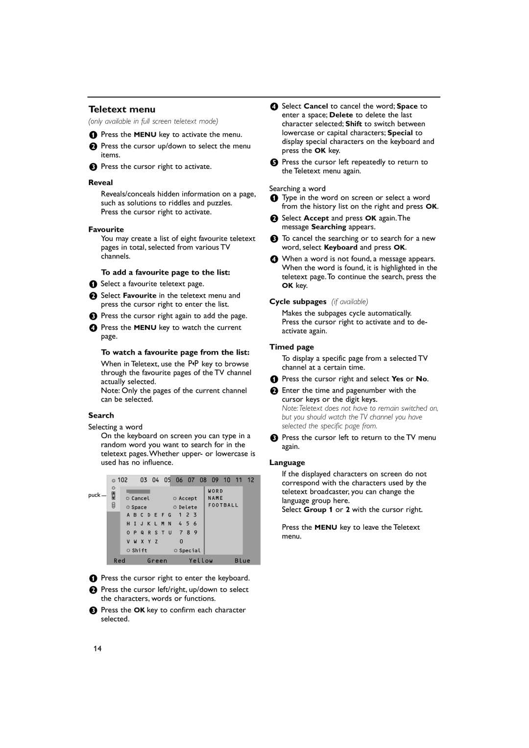 Philips 28-32PW9509 manual Teletext menu 